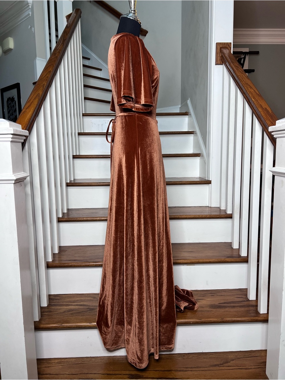 Baltic Born Rust Copper Velvet Wrap Maxi Dress XS - Picture 4 of 8